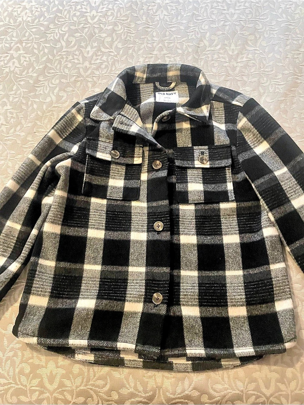 Old Navy Plaid Button-Front Shacket for Girls Large Black & White